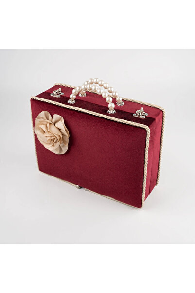 Hayrat Neşriyat Velvet Chest Dowry Box Quran Box (Burgundy, Hollow Box)