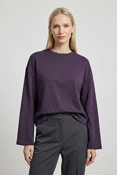 Rays 8256 Bluză cu mânecă lungă, cu aplicații de pietre, culoare prună