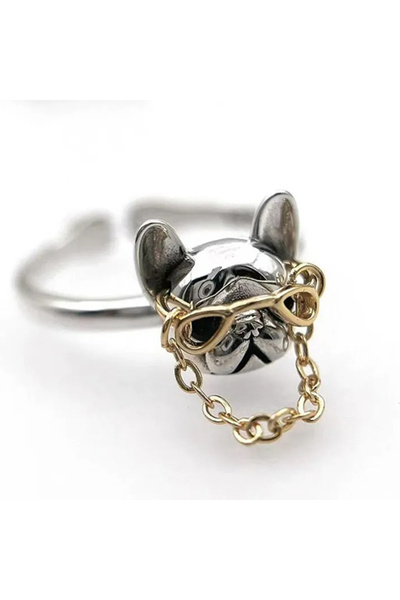 EFAYN.RO Hip hop ring, punk dog model with glasses, universal size, adjustabl...