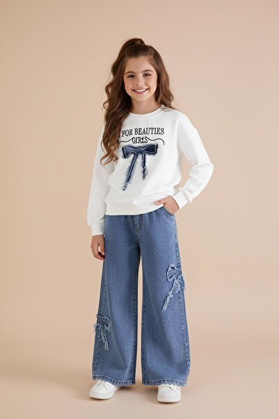 Cansın Mini Blue Bow Detailed Girls' 2-Piece Set 23415