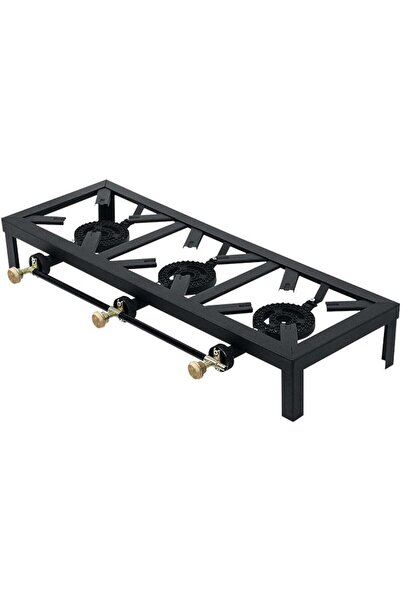 Türkiye موقد غاز شديد التحمل بثلاثة شعلات، مصنوع من الحديد الزهر، مثالي للمطا...