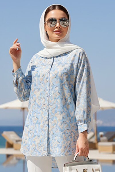 N.S NEVA STYLE Patterned Blue Hijab Tunic 26603m