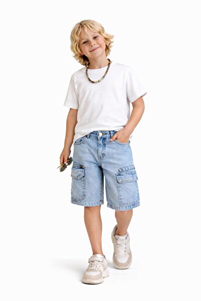 RAPAPA Αγορίστικο ανοιχτό μπλε τζιν σορτς – Καλοκαιρινό σορτς με άνετη εφαρμο...