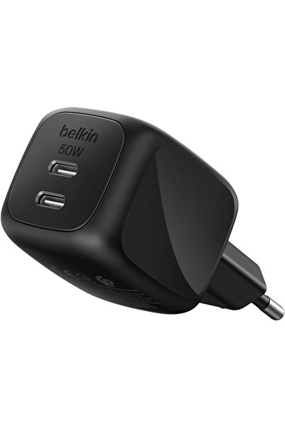 Belkin 2 Bağlantı Noktalı USB-C Şarj Cihazı 50 W, 2x USB-C GaN Şarj Cihazı