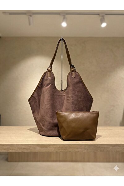 Axesoire NWC-059 Καφέ τσάντα χειρός από σουέντ