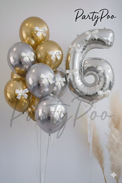 PartyPoo Gold Silver Chrome Balloon Set - 1 Number Balloon - Party Decoration...