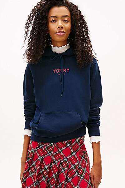 Tommy Hilfiger Women's Logo Printed Hooded Sweatshirt - Navy Blue