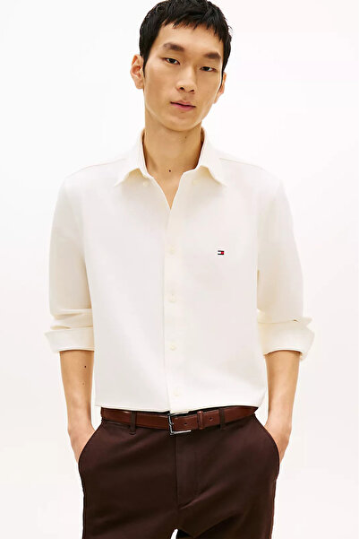 Tommy Hilfiger قميص بيكيه أكسفورد للرجال - أبيض فاتح