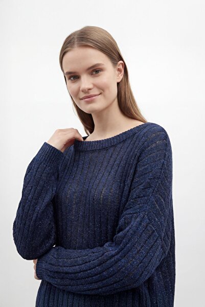 Soul Жіноча блискуча трикотажна блузка - 31730BLZ - NAVY-NAVY