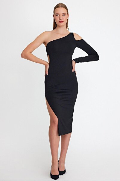 QUHOX Γυναικείο υφασμάτινο φόρεμα Allegro με μήκος midi και χαμηλό ντεκολτέ, ...