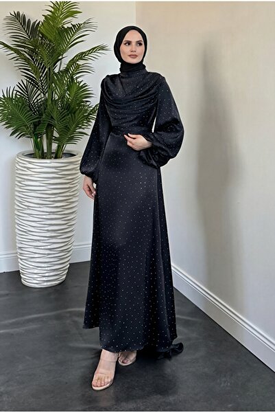 parla official Areka Taşlı Kuyruklu Degaje Yaka Abiye Mürdüm