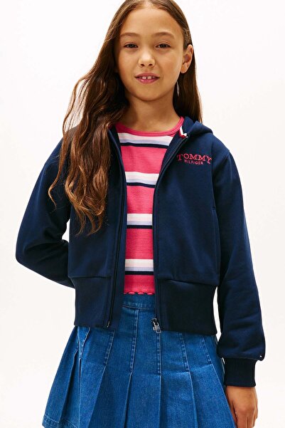 Tommy Hilfiger Kız Çocuk Kapüşonlu Fermuarlı Sweatshirt - Lacivert