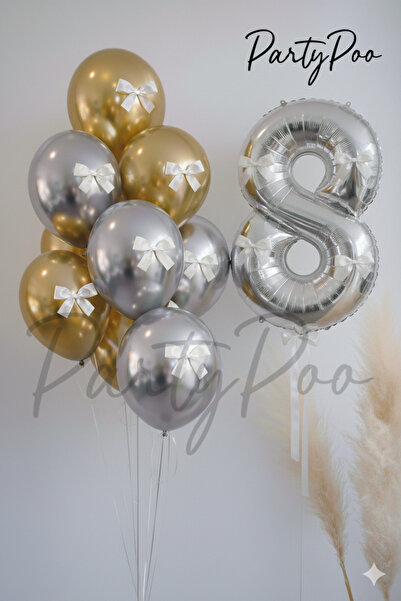 PartyPoo Gold Silver Chrome Balloon Set - 1 Number Balloon - Party Decoration...