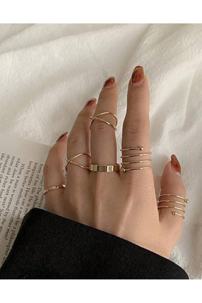 Ervalina مجموعة من 6 خواتم نسائية بتصميم هندسي أساسي