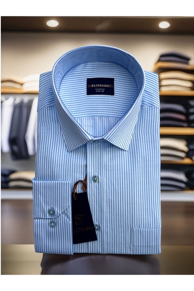elitpark Çizgili Mavi Erkek Gömlek