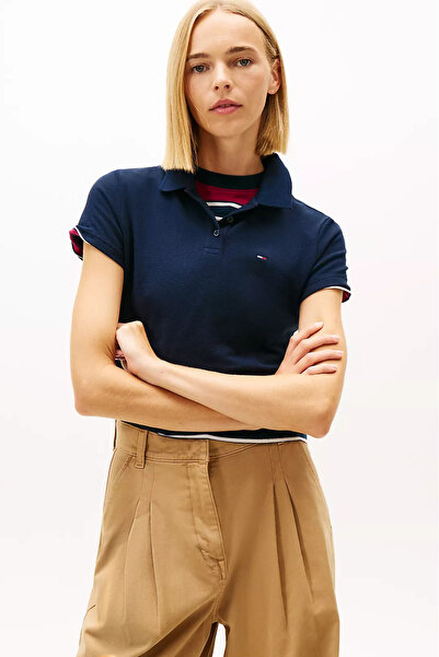Tommy Hilfiger Kadın Slim Fit Polo Yaka T-Shirt - Lacivert