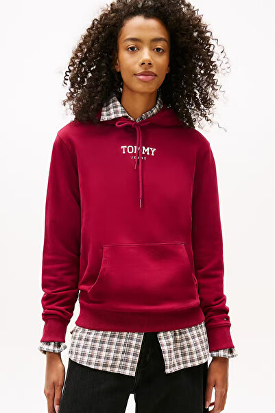 Tommy Hilfiger Women's Hooded Sweatshirt with Kangaroo Pocket - Burgundy