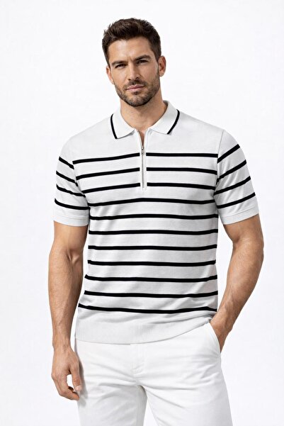 zs zaos fashion Ανδρικό μπλουζάκι με φερμουάρ, ριγέ, από πολυεστέρα, άνετο, π...