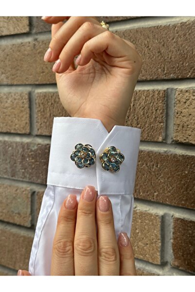 RENDA ACCESSORY Mavi Çiçek Düğme Kapağı 1 Adet