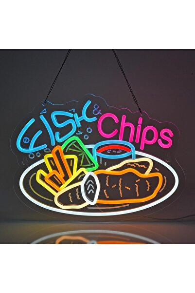 Slasa Fish Chips Neon Sign 39x30 cm with 6mm Acrylic Base LED Wall Decor Mult...