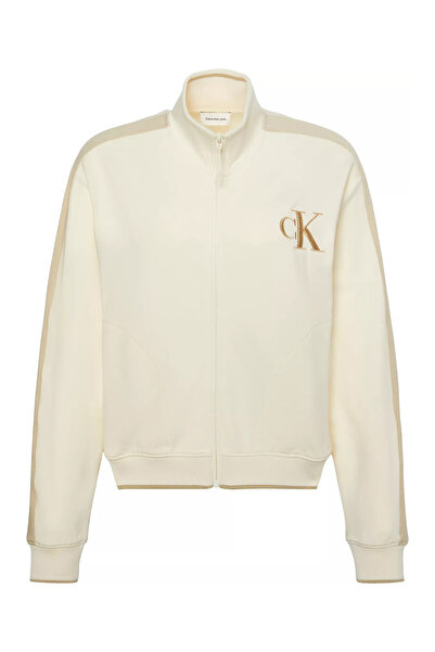 Calvin Klein Kadın Ls Stretch Terry Fz Track Jacket - Ekru