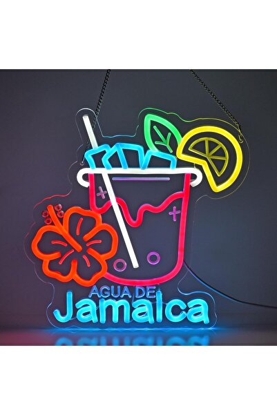 Slasa Agua De Jamaica Neon Sign 32x32 cm with 6mm Acrylic Base LED Wall Decor...