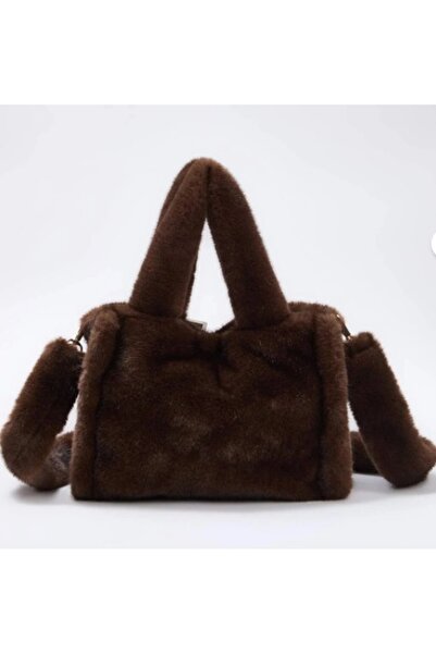 Axesoire NWC-018 Peluş Kahverengi El ve Omuz Çantası 28x23x11 cm
