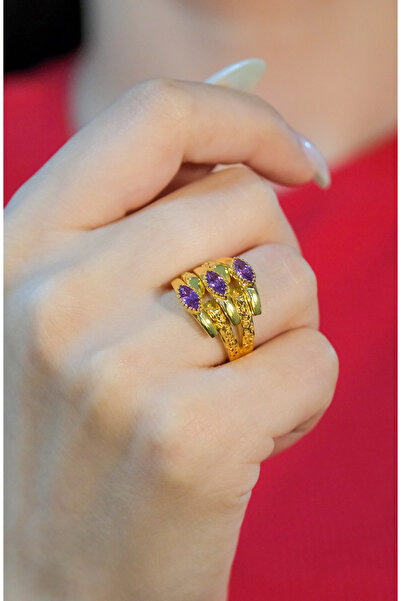 güneyler altın MOR TAŞLI KABURGA YÜZÜK 22 AYAR A076241