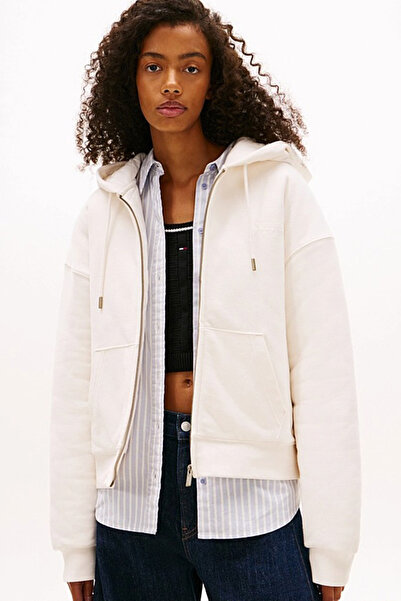Tommy Hilfiger Kadın Kapitone Astarlı Boxy Sweatshirt - Ekru