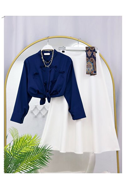 YEDİLALE Bow Detail Short Shirt Puff Scuba Flared Skirt Two-Piece Set [Exclud...