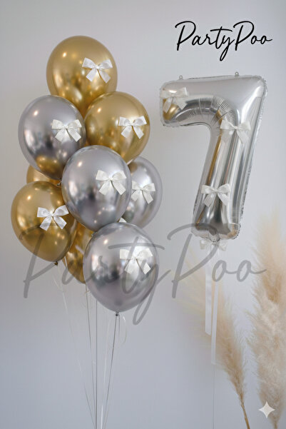 PartyPoo Gold Silver Chrome Balloon Set - 1 Number Balloon - Party Decoration...