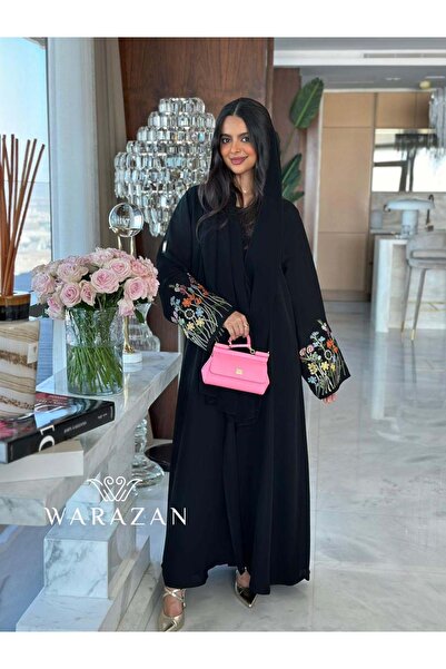 Warazan عباية عملية من قماش انترنت بأكمام مطرزة بألوان العيد