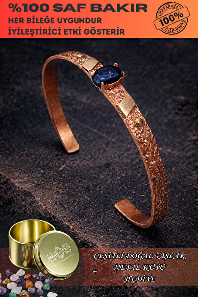 OSMANLI GÜMÜŞ Women's Copper Bracelet - Copper Bracelet with Sapphire Stone a...