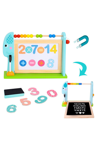 Tooky Toy Tablă dublă educativă din lemn Elefant – magnetică + cu cretă, mini...
