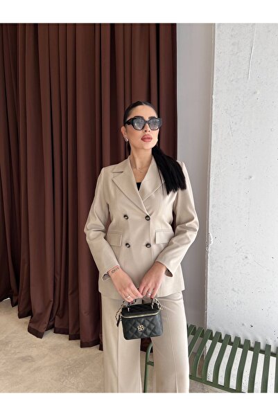 cottonage Lined Patterned Women's Blazer Top and Bottom Set