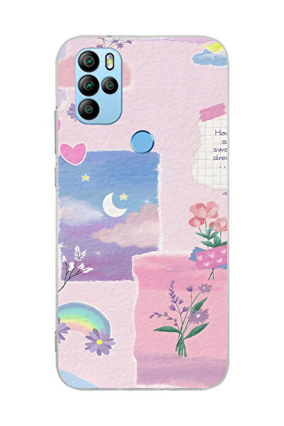 FLAMENKO حافظة هاتف شفافة بنمط زهور الباستيل وقمر وقوس قزح متوافقة مع جهاز Ge...