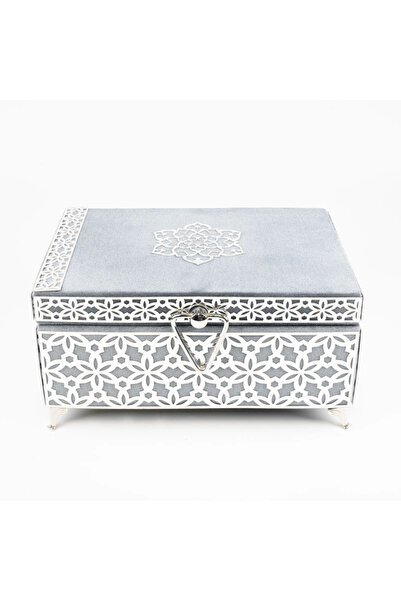 Hayrat Neşriyat Velvet Chest Dowry Box, Patterned (Gray, Hollow Box)