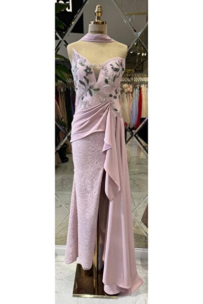 Hanımefendi Giyim Special Design Flower Embroidered Lace Evening Dress