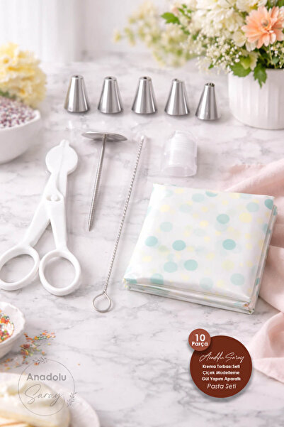 Anadolu Saray 10 Piece Cream Bag Set Flower Modeling Rose Making Apparatus Ca...