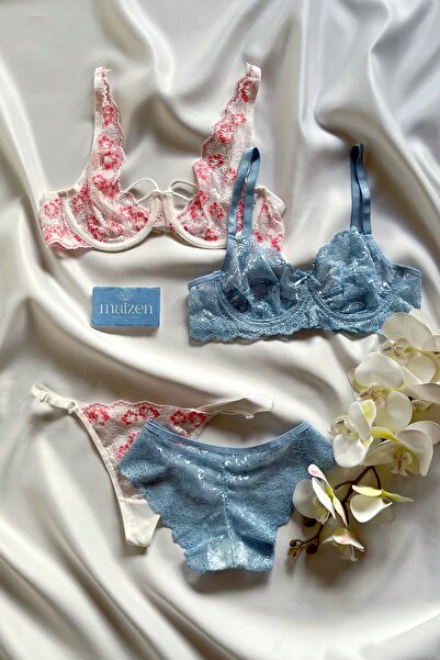 MAİZEN Women's Non-Padded Underwire Gathering 2-Piece Lace Bra Set