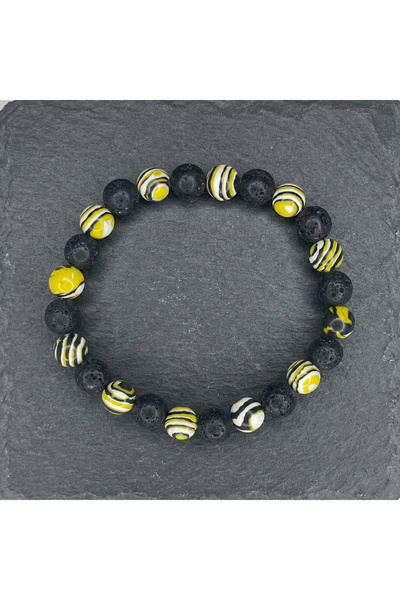 SWEATEE 100% Natural Lava Stone and Yellow Malachite Bracelet | |   Aura and ...