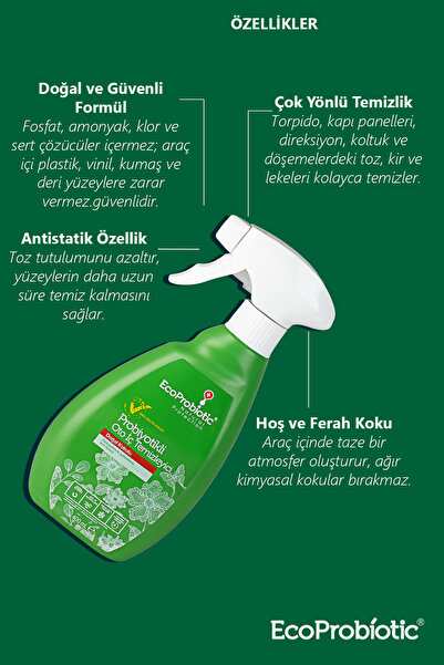 EcoProbiotic Otomobil Araç İçi Temizleyici Sprey 400 ml | Torpido, Döşeme, Plastik & Vinil İç Temizlik
