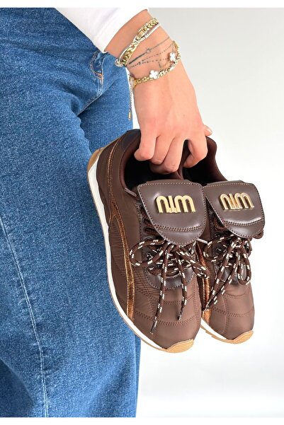 Zerenyus Γυναικεία αθλητικά παπούτσια Dissa Brown Lace-up με λεπτομέρεια αλεξ...