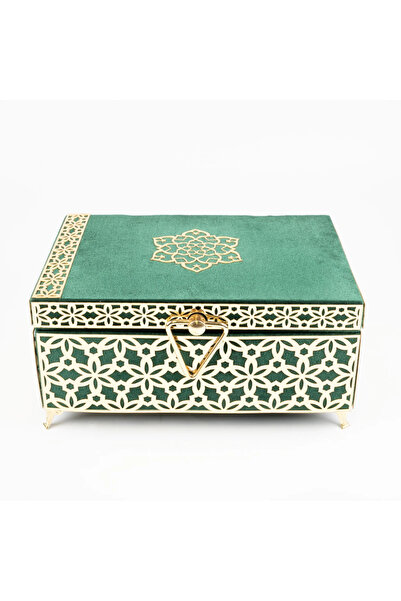 Hayrat Neşriyat Velvet Chest Dowry Box, Patterned (Green, Hollow Box)
