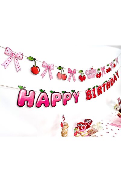 Flu Party Cherry Themed Birthday Banner – Cherry Patterned Party Decoration