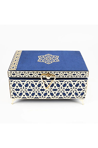 Hayrat Neşriyat Velvet Chest Box for Dowry and Quran, Patterned (Navy Blue, H...