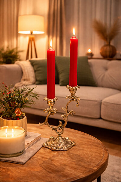 HOUSE2HOME El Yapımı Pirinç Döküm İkili Şamdan, Mumluk, Ev Dekorasyonu Sunum