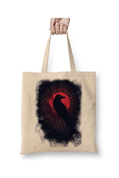 Toyaso Black Crow Crow White Cloth Bag Long Handle Shopping Bag Beach Bag