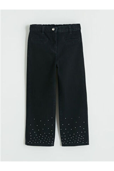 LC Waikiki Black Straight Fit Girls' Stoned Jean Pants