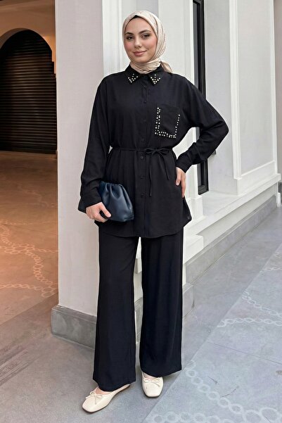 InStyle Set negru din modal cu pietre perlate